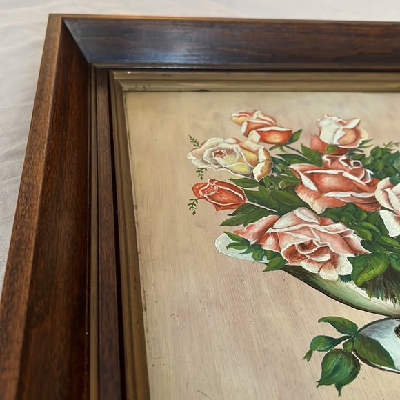 Vintage Oil Painting c1947 Bouquet of‎ Roses in Wooden Frame Signed - Picture 8 of 14